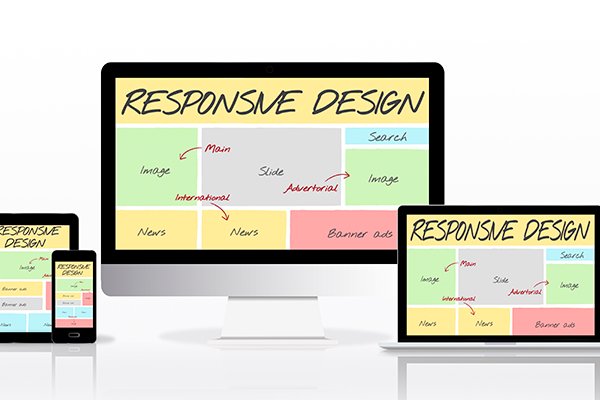 A picture of a Macbook and two smart phones portraying the concept of responsive web design