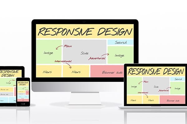 A picture of a Macbook and two smart phones portraying the concept of responsive web design